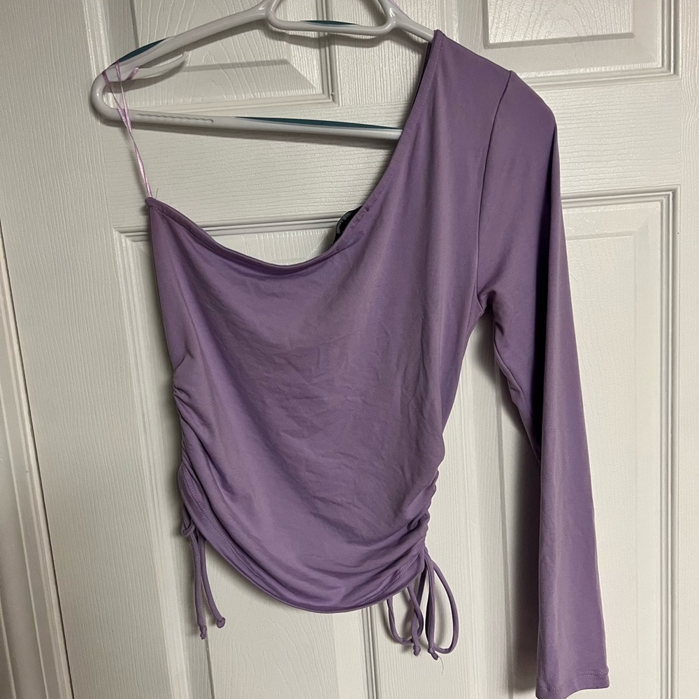 Lavender One Shoulder Ruched Top - Picture 5 of 5